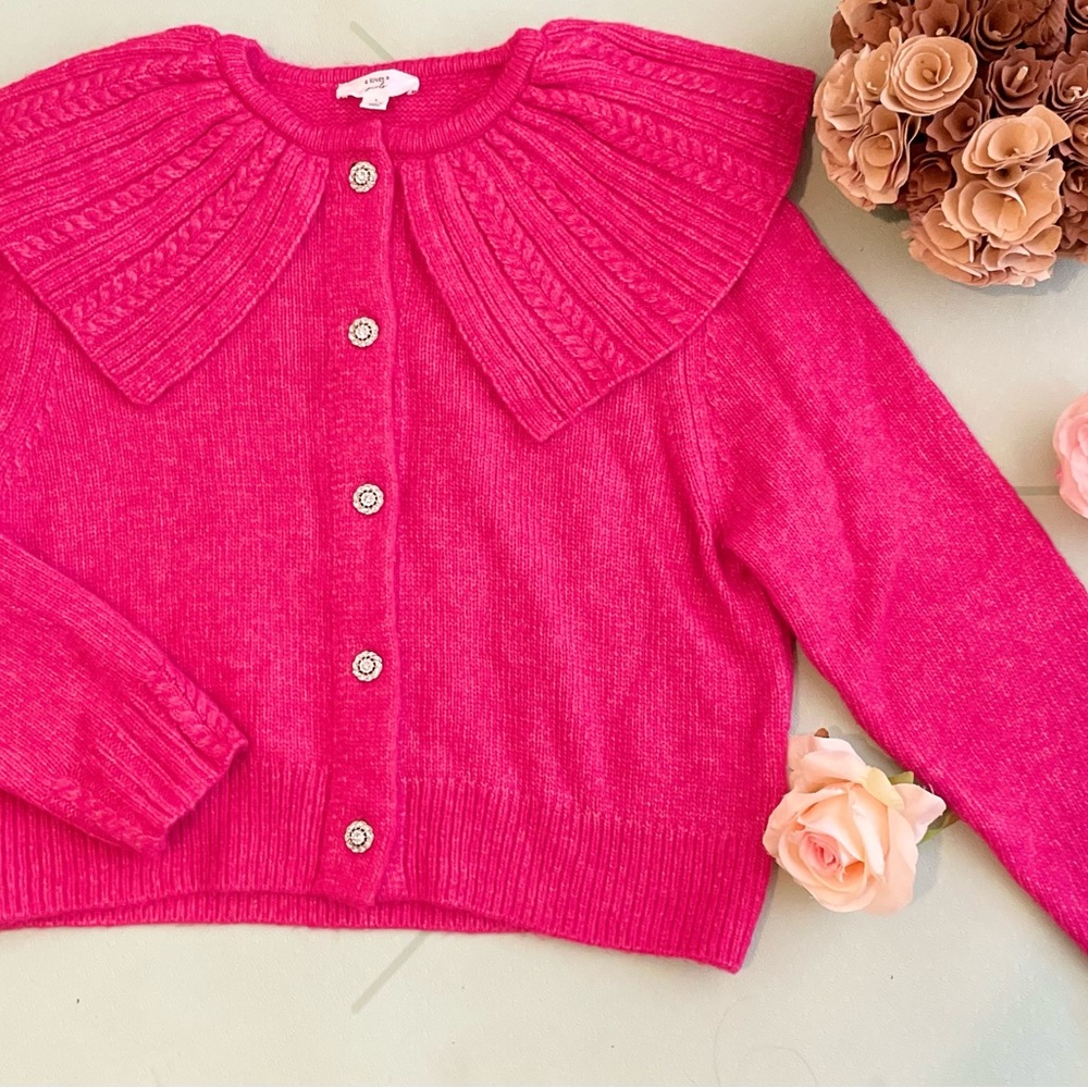 A Loves A Luxury Soft Dainty Girl’s Hot Pink Knit Rhinestone Sweater Sz L NWOT